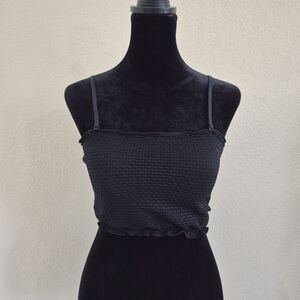Colsie Black Smocked Cropped Cami with Adjustable Straps